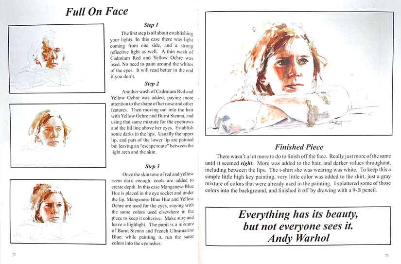 full on face for web A page of instructions for painting a woman.